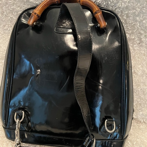 Gucci Bamboo Nylon/Patent Black Backpack Bag. main image 12
